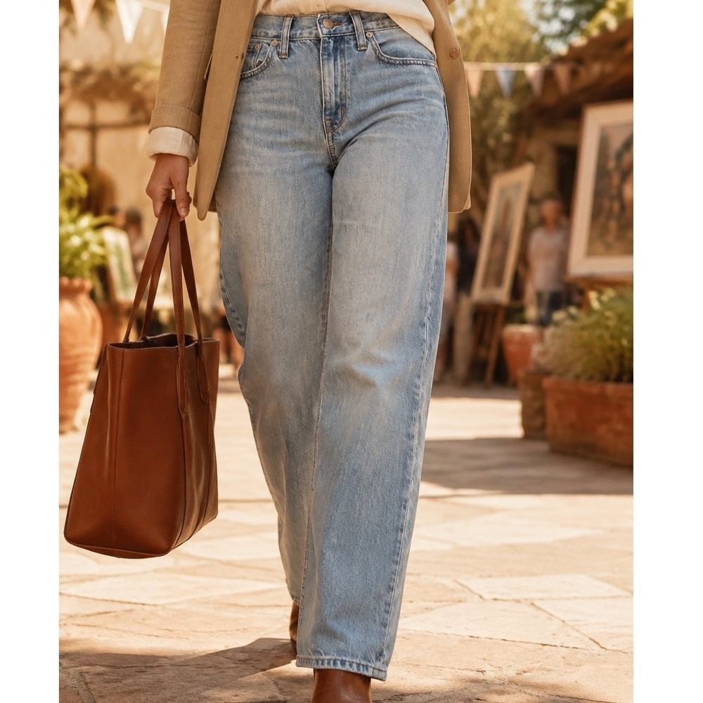 Madewell The Slouchy Boyjean Light Wash Relaxed Denim Petite 24P Cropped Jeans